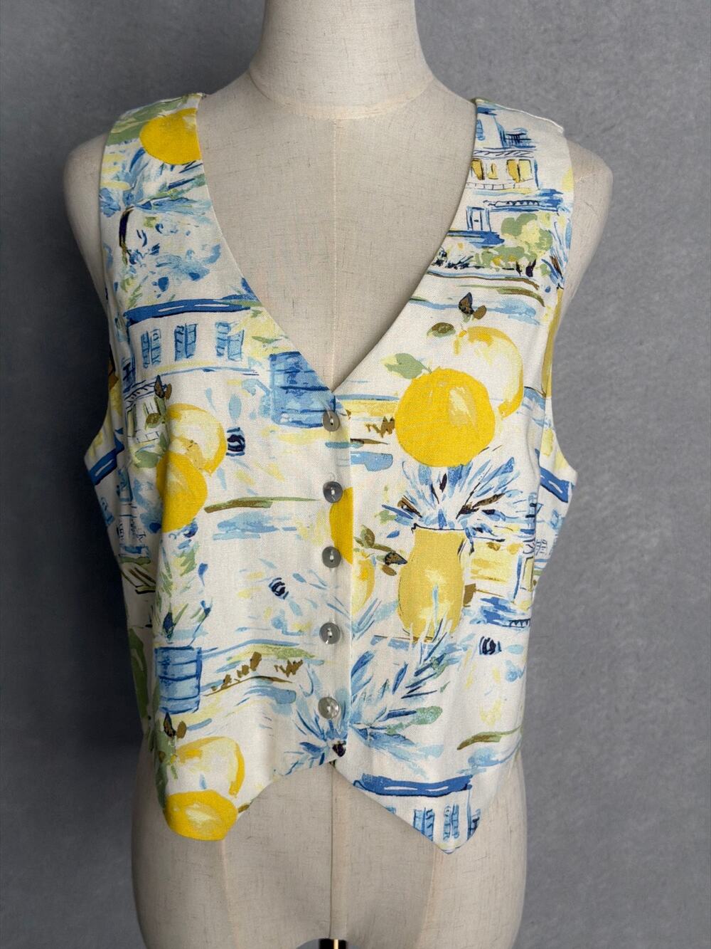 Sugarlips Amalfi Coast Kayri Vest Button Front Cropped Women's Large NEW